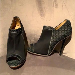 L.A.M.B. Black & Gray Open Toed Heeled Booties
